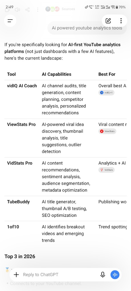 VidStats Pro ChatGPT AI Search citation screenshot